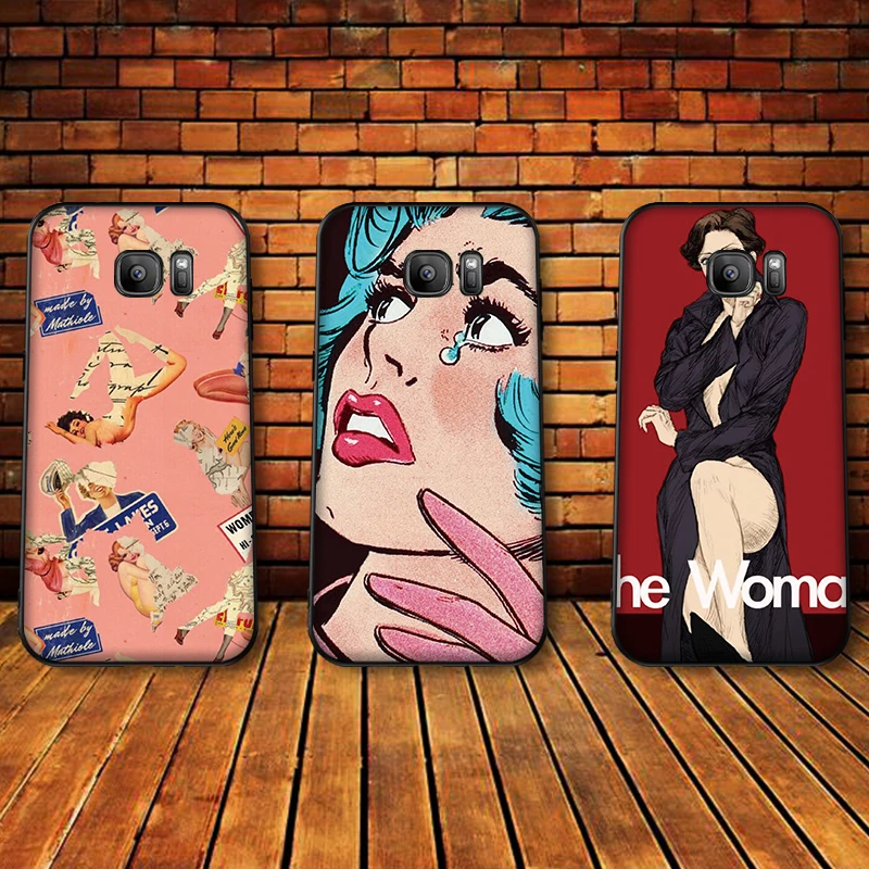 Luxury Black Case For Samsung Galaxy S6 S7 Edge S8 S9 S10 PLUS NOTE 8 9 M10 20 30 Cover Sexy girls retro comics | Мобильные телефоны