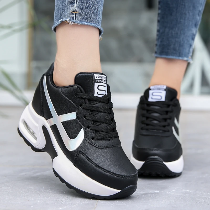 Leisure Shoes Platform Fashion Sneakers Lace-Up Height Breathable Ladies Air-Heel Increasing
