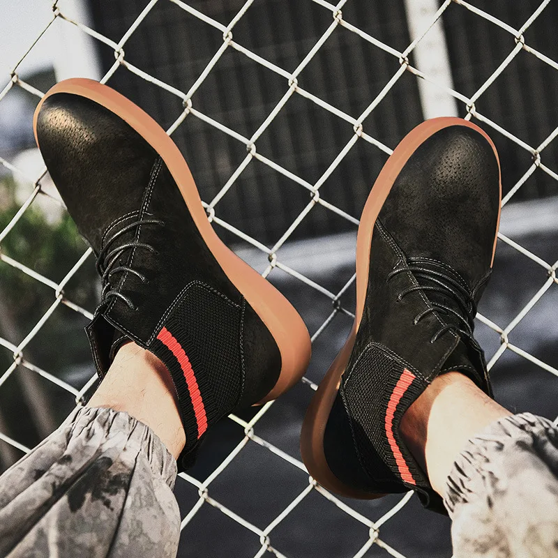 

Man's Leather Boots Brown 2019 New Style Madden Men Chelsea Boots Large Size 46 Autumn And Winter Mid-top Full-grain Leather Bla