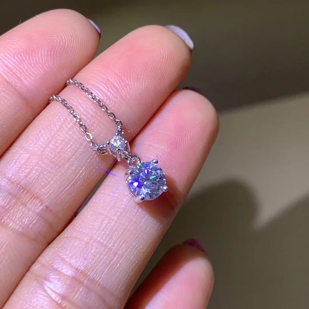 Kkmall магазин круглые серебряные Moissanite Подвески 1.00ct D VVS Роскошные Moissanite Weding подвески для женщин