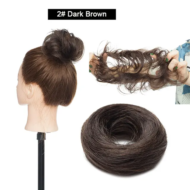 sego European Human Hair Non-Remy Rubber Band Chignon 23g Black Brown Natural Dount Chignon 6 Colors 100% Human Hair Pure Color #2