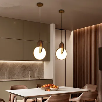 

Simple Walnut Led Pendant Lamp Bedroom Bedside Lamps Home Decor Atmosphere Pendant Lights Nordic Modern Restaurant Light Fixture