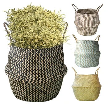

Seagrass Wickerwork Basket Rattan Hanging Flower Pot Dirty Laundry Hamper Storage Basket Dropshipping