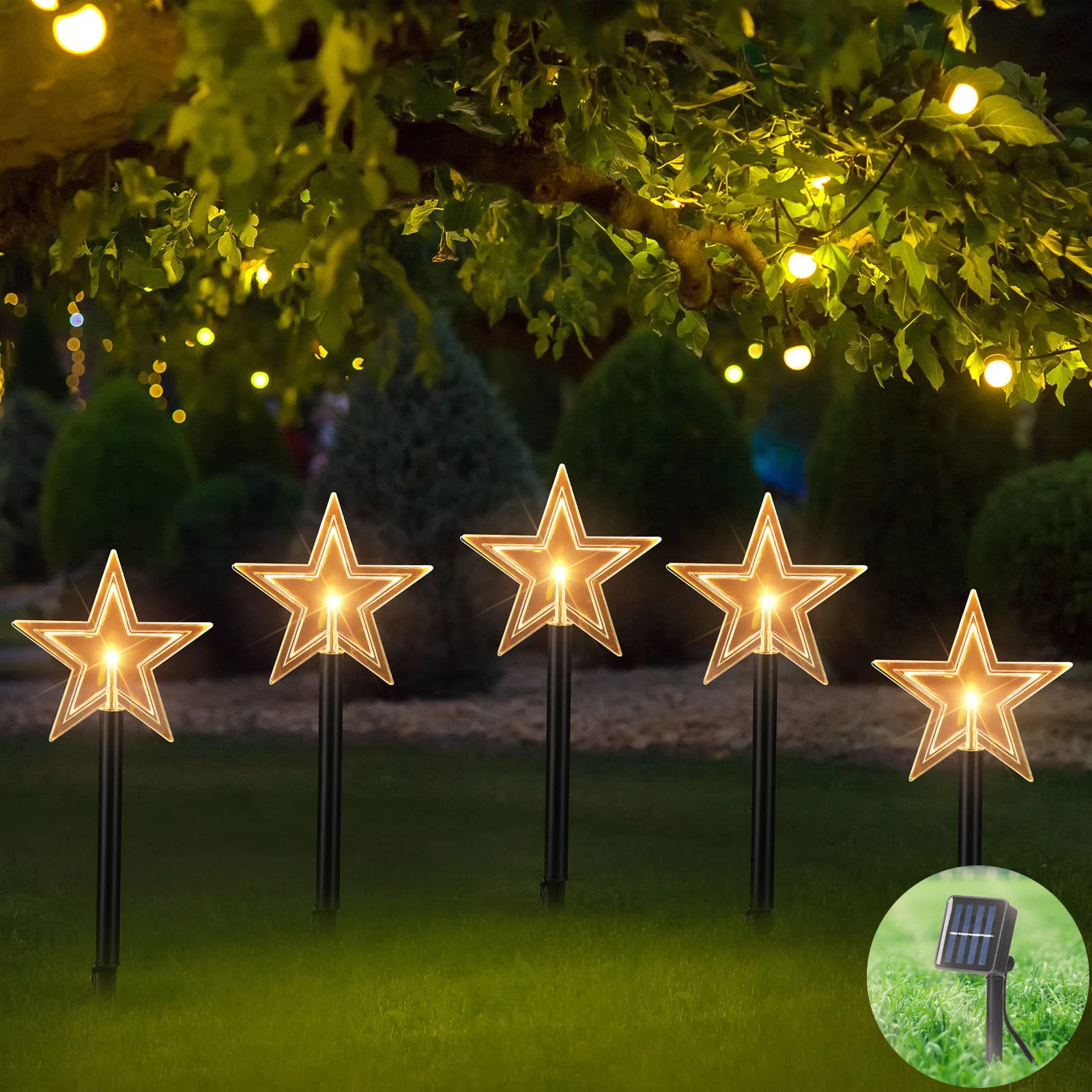 Luces solares de Navidad para exteriores, 5 piezas, paisaje estrella, copo de árbol de Navidad, Led para decoración de jardín, Calle y césped|Lámparas solares LED| - AliExpress