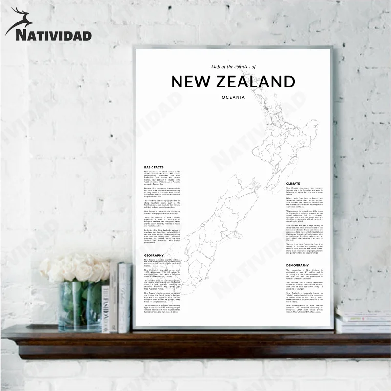 

New Zealand Route Map Canvas Drawing Line Poster Home Decor Nordic Minimalist Living Room Bedroom Wall Art Decoration