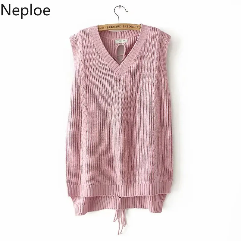 Neploe/комплект из 2 предметов, Повседневная блуза с бантом+ жилет, Женский трикотажный комплект со шнуровкой и длинными рукавами, свободный костюм большого размера 46302