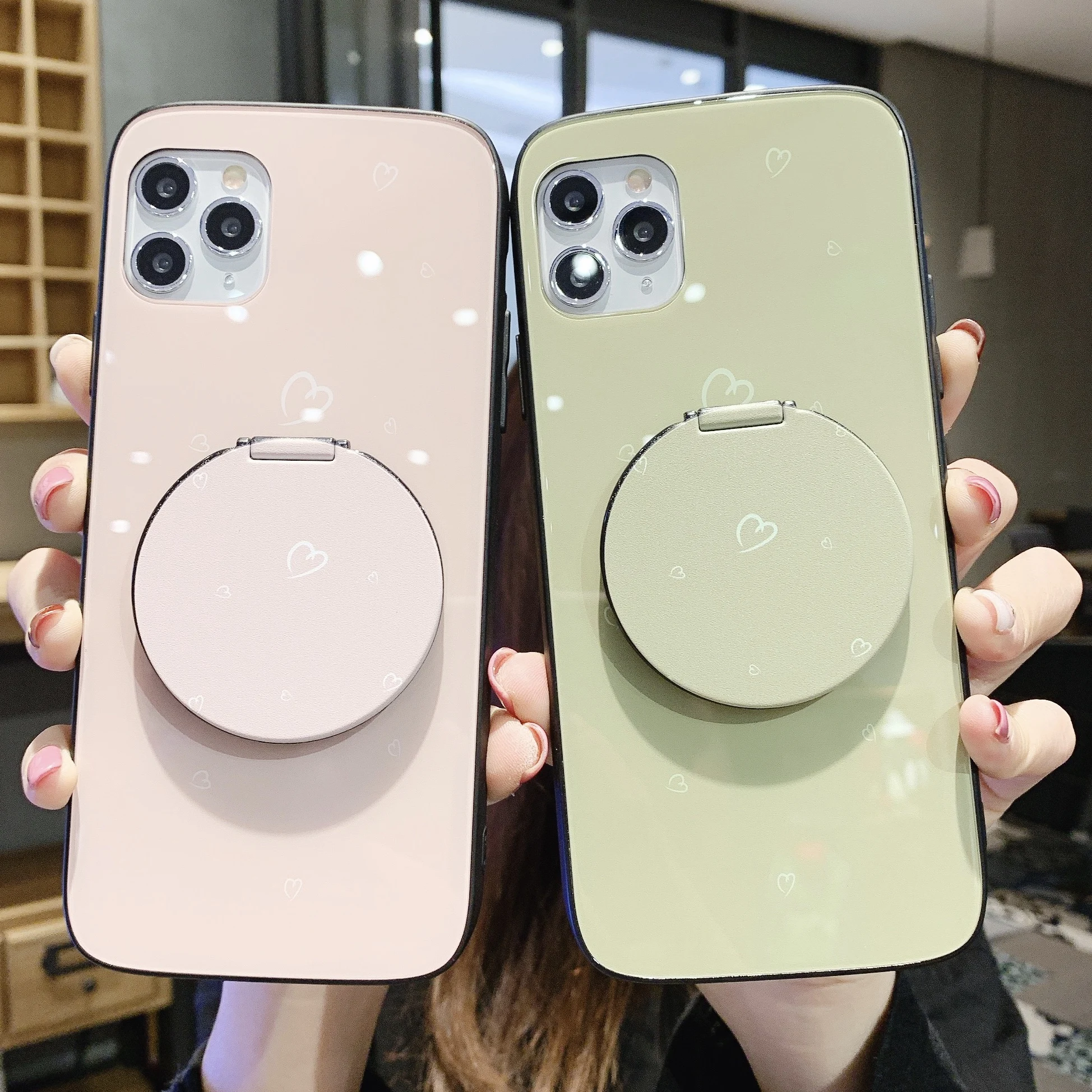 

Free shipping For Iphone Xs case 11 Pro Max phone Case x xs max xr 6 7 8 plus Cartoon case I6 I7 I8 Mirror Tempered glass Case