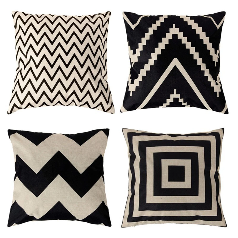 

Minimalistic Black and White Waves Decorative Pillowcases Geometric Pillow Case Simple Pillowcase kussensloop almohada