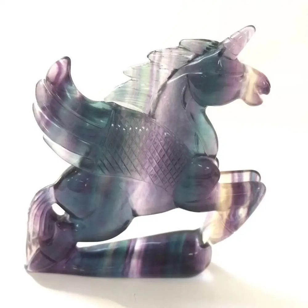 Fluorite Высококачественный Природный Флюорит ручной резной Единорог из горного хрусталя для подарка или коллекции ZY - Цвет: Fluorite