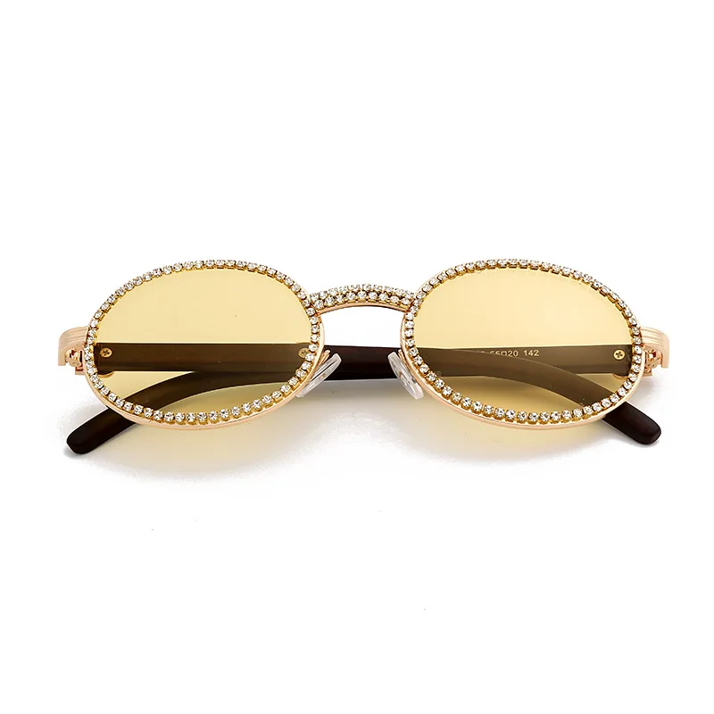 Винтажные Круглые Солнцезащитные очки с бриллиантами для мужчин, новинка, роскошные женские овальные очки с кристаллами, модные очки UV400, Gafas de sol mujer - Цвет линз: 2 Yellow