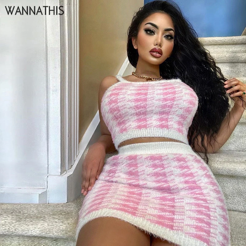 Женский комплект из 2 предметов WannaThis пушистый укороченный топ и юбка без рукавов