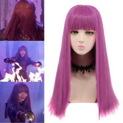 Only Wig Потомки 3 мал Bertha Maleficent Long Live злой Прямой Фиолетовый Дети взрослых косплей парик+ комбинезоны Хэллоуин костюм для детей - Цвет: Only Wig