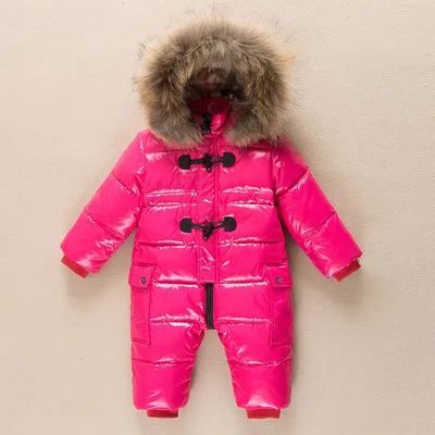 rose red Детский зимний комбинезон, 90% натуральный утиный мех, для новорожденных, теплый пуховик для девочек и мальчиков, пальто зимние комбинезоны для парка Детское пальто с натуральным мехом - Цвет: rose red