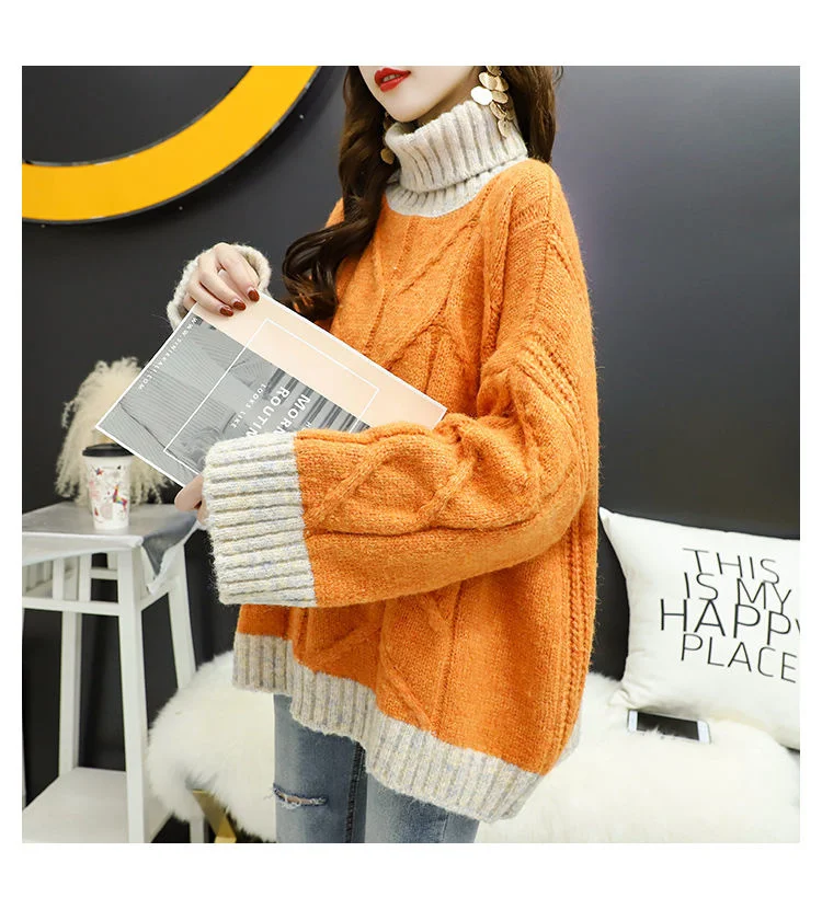 New winter high neck sweater with plush / no fleece for women