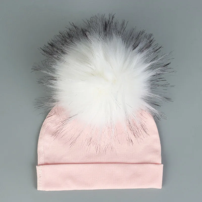 21Light Pink Geebro/теплые зимние шапки для новорожденных девочек и мальчиков с помпонами, меховые шарики, фланцевые шапочки для малышей, Детские Кепки из хлопка, шапка DK937 - Цвет: 21Light Pink