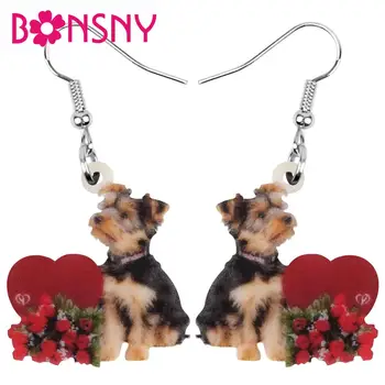 

Bonsny Acrylic Valentine's Day Love Rose Schnauzer Dog Earrings Drop Dangle Jewelry For Women Girls Teens Charm Decorations Gift