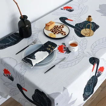 

Black Swan Cotton and Linen Waterproof Tablecloth Fabric Table Cloth Rectangular Coffee Table Tablecloth Tablecloth Desk Cloth 3