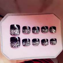 J-114 черный фон красочная большая блестка ногти на ногах конечный продукт Маникюр Kawaii