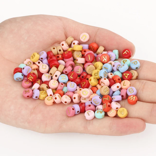 Mixed Letter Acrylic Beads Round Flat Alphabet Digital Cube Loose Spacer Beads For Jewelry Making Handmade Diy Bracelet Necklace Gold Colorful