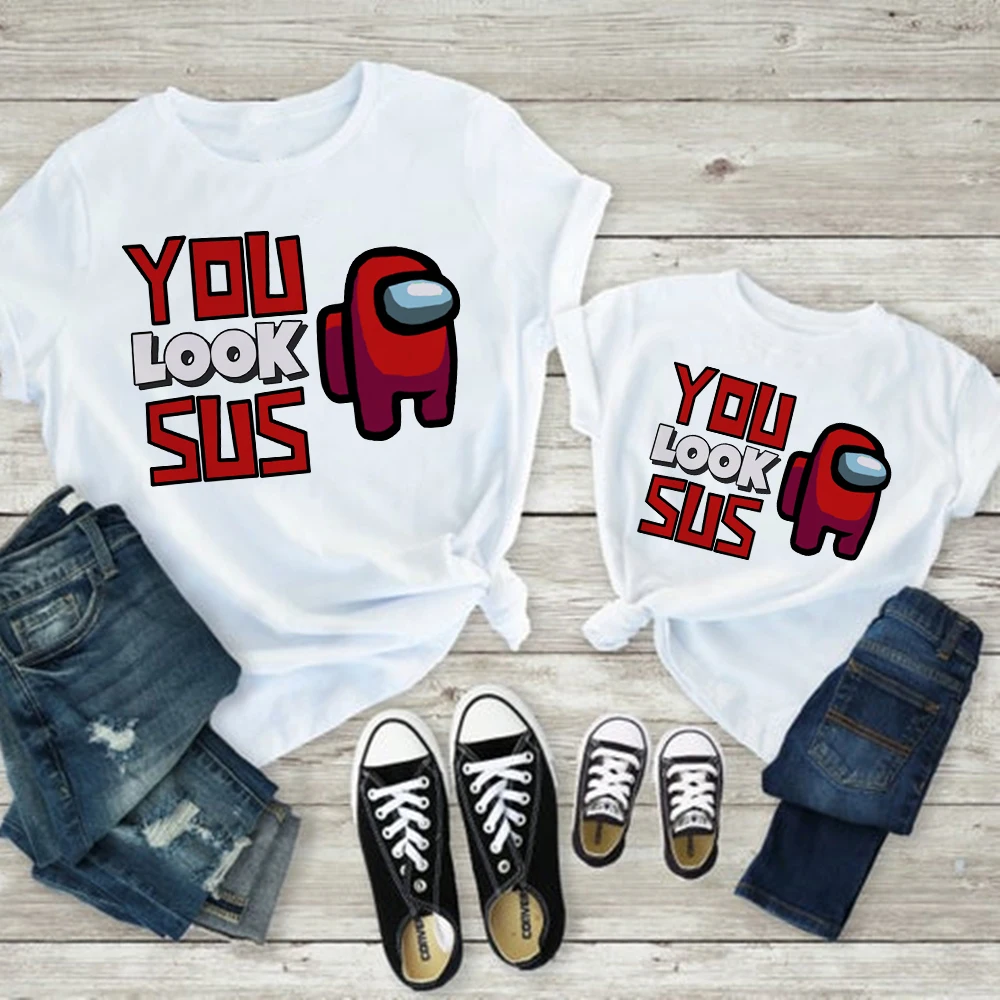 

Summer New 3D YOU LOOK SUS Printed Family Look T-shirt Among Us Anime Cartoon Game Boys and Girls T-shirts