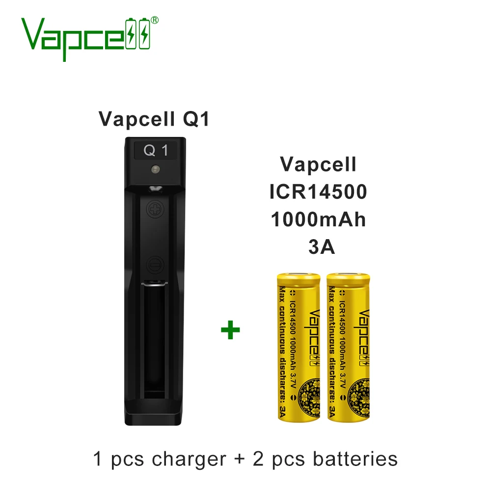 Vapcell 14500 1000mah 3A батарея и Q1 зарядное устройство для фонарика