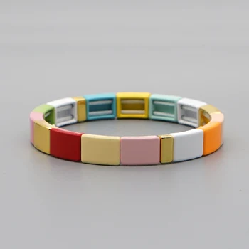 

Shinus Fashion Enamel Tile Bead Bracelet For Women Boho Colorful Tube Braclet Jewelry 2020 Alloy Bracelets Wholesale Armbanden
