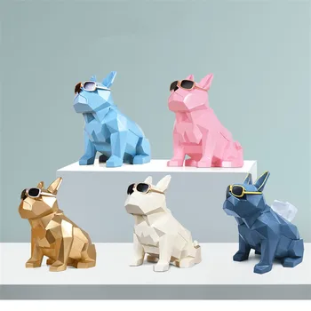 

Creative Geometry Bulldog Tissue Holder Cassette Paper Holder Pumping Tray Living Room Coffee Table Decoration Resin Animal