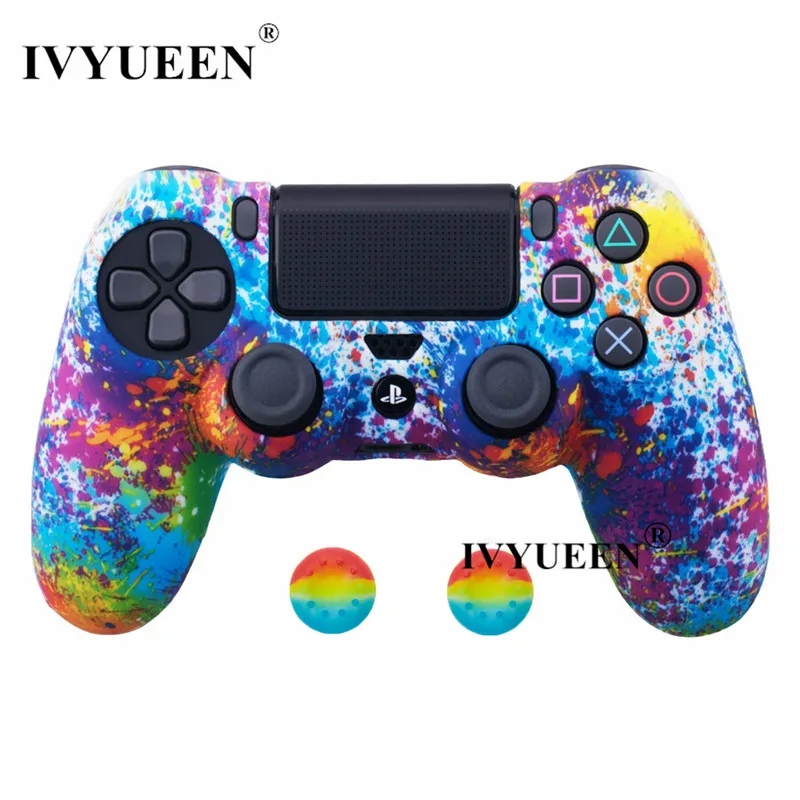 Art Splash IVYUEEN 44 цвета силиконовый Камуфляжный защитный чехол для sony Dualshock 4 PS4 DS4 Pro тонкий контроллер ручки джойстик колпачки - Цвет: Art Splash
