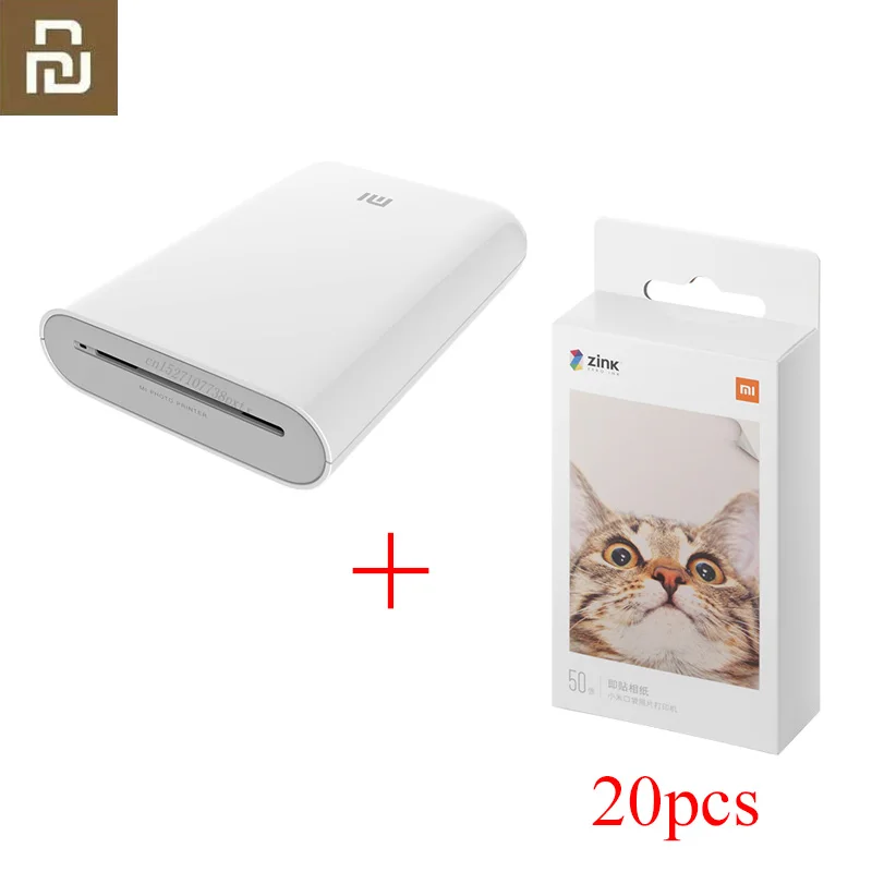 Printer 20pcs paper Xiaomi Mijia AR Printer 300DPI Portable Photo Mini Pocket With DIY Share 500mAh Picture Printer Pocket with Album - Цвет: Printer 20pcs paper