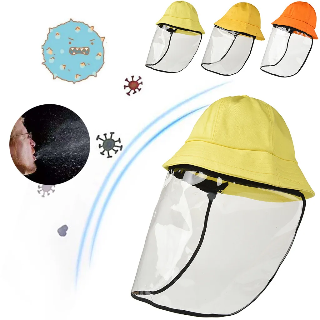 

New Child Casual Solid Anti-spitting Bucket Hat Dustproof Cover Cap Bucket Hat Mask Dust-proof Full Face Cover Hat Shield