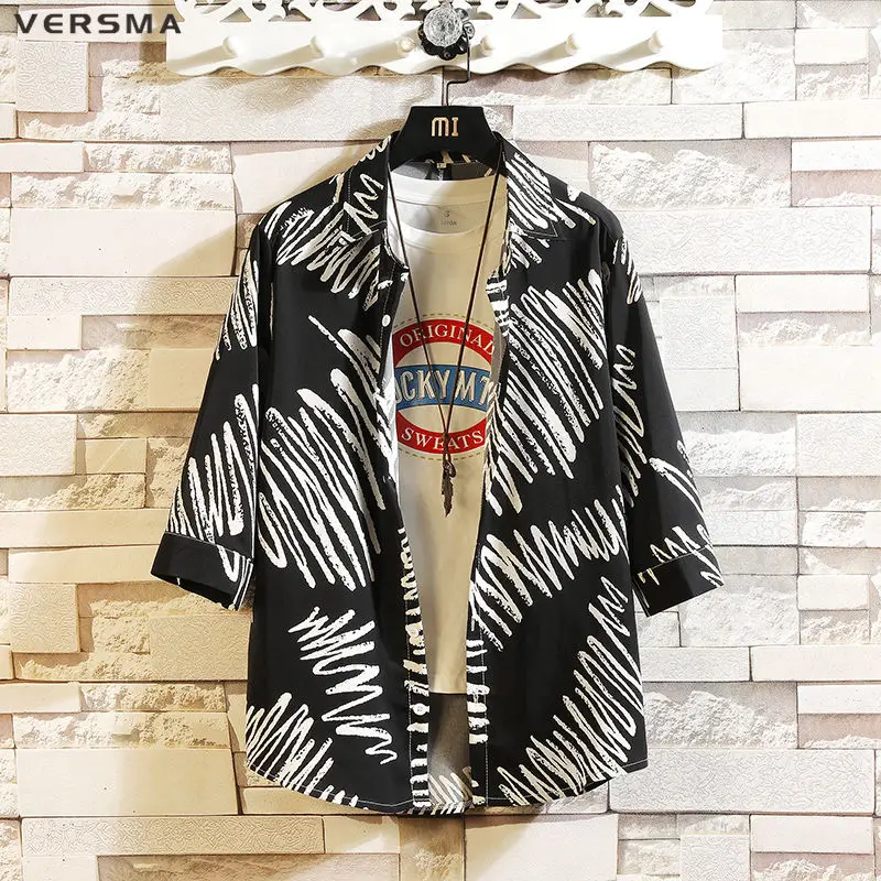 

VERSMA Japanee Harajuku Ulzzang Vintage Shirt Men Women 5XL Blouse Summer Hawaiian Flower Print Men Shirt Online Chinese Store