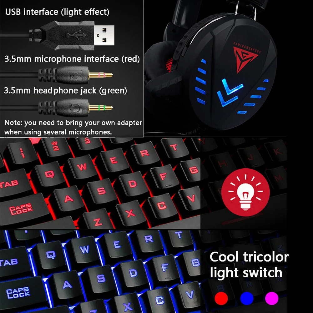  Universal USB Keyboard and Mouse Headset Set LED Backlight Mechanical Keyboard Electronic Headset f