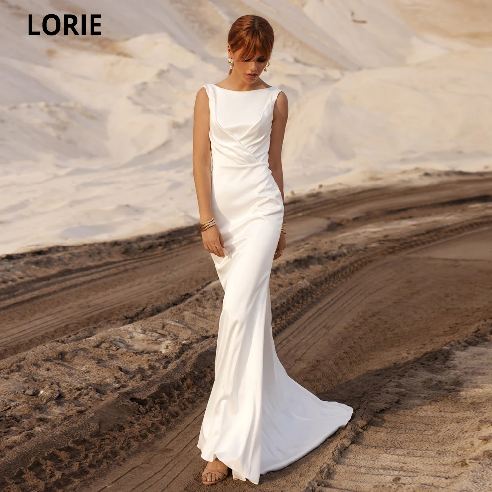 

Платья LORIE 2020 простые пляжные свадебные с юбкой-годе, пикантные платья без рукавов с открытой спиной, платье для деревенской вечеринки со шлейфом