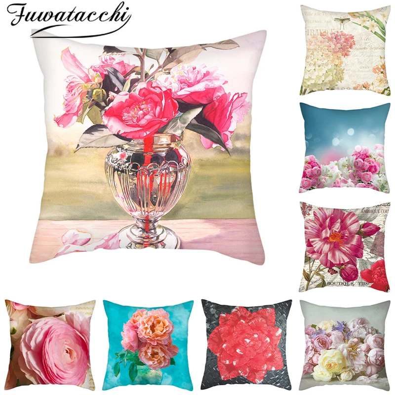 Fuwatacchi flower Printed Pillow Case Blooming Flower Poster Photo Cushion Covers For Home Chair Decorative Pillowcases 45x45cm | Дом и сад