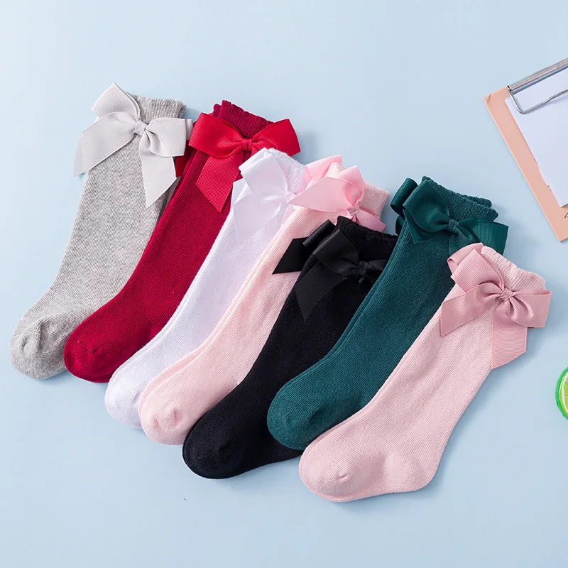 10 пара/лот, детские носки на осень и зиму хлопковые носки для малышей в испанском стиле с большим бантом аксессуары для новорожденных, От 0 до 7 лет