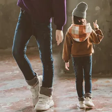 Зимние новые стильные вельветовые джинсы для больших мальчиков плотные узкие брюки в Корейском стиле для девочек Детские Модные универсальные брюки