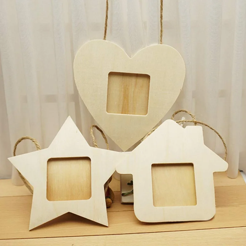 

DIY Wooden Photo Frame Household Hanging Frame Small House Heart Five-pointed Star Shape Photo Frame Set Of 10 Pieces