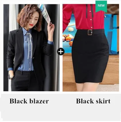 Fashion Women Long Sleeved Jacket Dress Slim Skirt Suits Two Pieces Together Large Office Lady Working Clothes Maternity - Цвет: Black coat and skirt