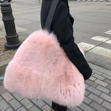 Женские меховые сумки из кроличьей шерсти Bolsa для женщин, зимняя Сумочка, Большая вместительная сумка через плечо, женская сумка с ручкой сверху
