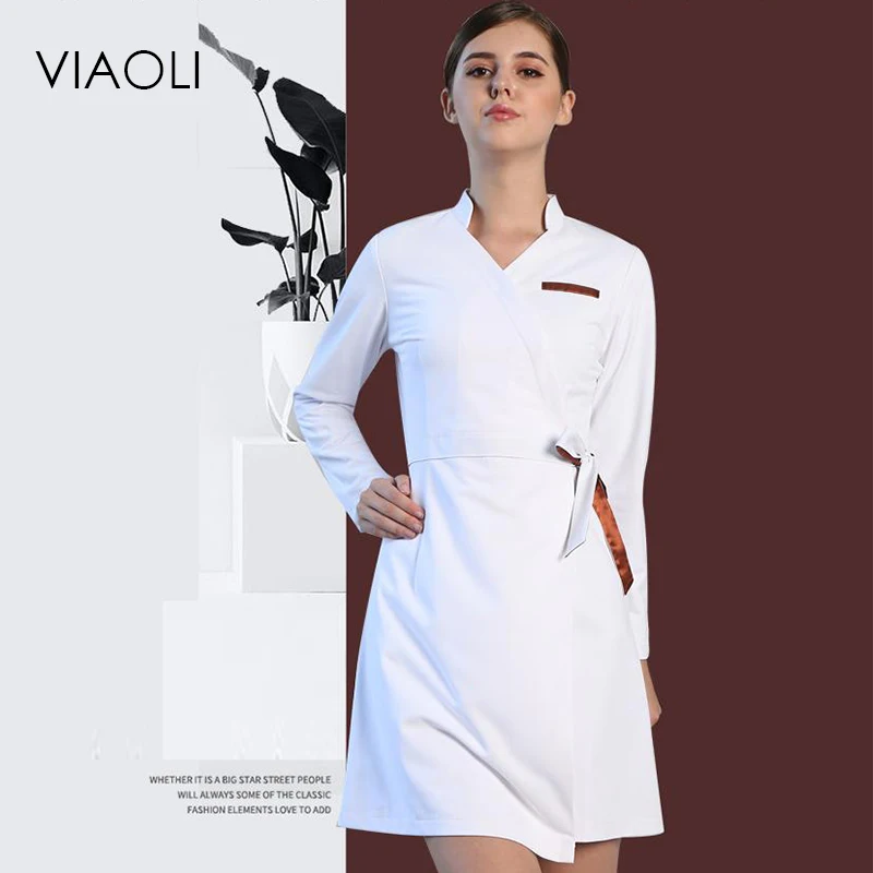 Viaoli, женское медицинское пальто с длинным рукавом, униформа медсестры, медицинская кружевная одежда, белое лабораторное пальто, больничная