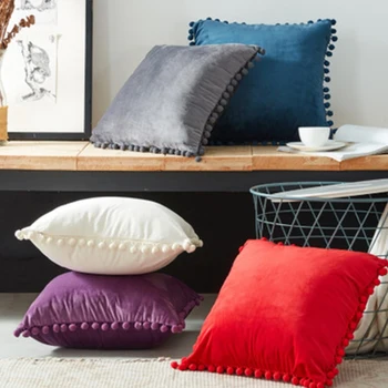 

Soft Velvet Pillowcase Cushion Cover 45 * 45cm Luxury Square Decorative Pillow and Ball Sofa Bed Car Home Pillow