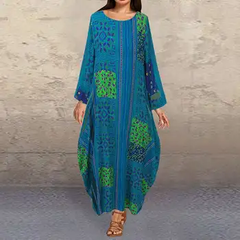 

2020 ZANZEA Women Floral Printed Sundress Spring Vintage Cotton Linen Dress Plus Size Bohemian Vestido Maxi Long Dress Robe