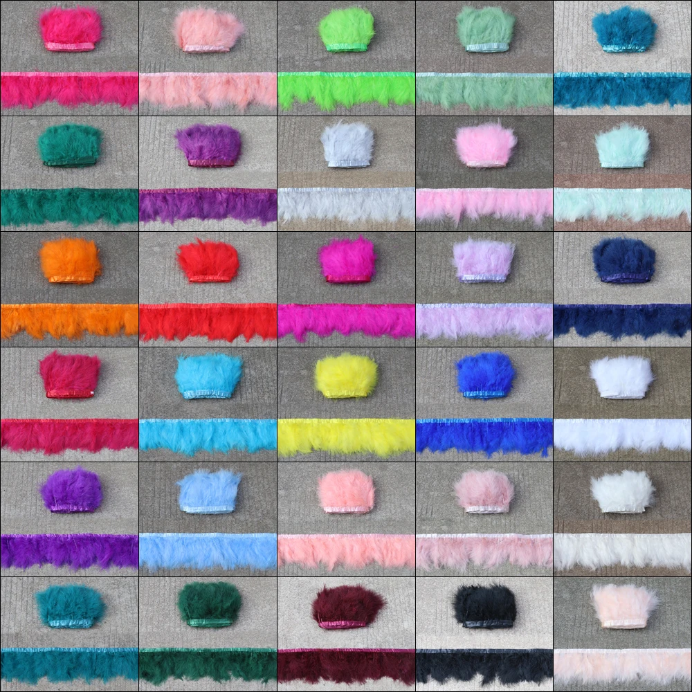 2Yards-fluffy-Natural-Turkey-feather-with-satin-ribbon-Width-6-8-Colorful-Feathers-Trim-DIY-Clothing