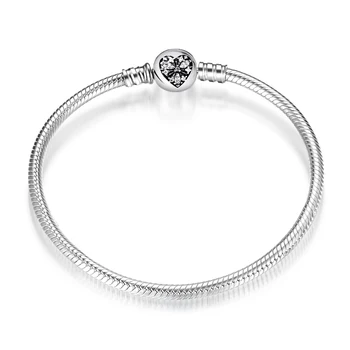

Top Quality 925 Sterling Silver Heart shape Snowflake Zircon Chain buckle Snake Bone Chain Bracelet for Women DIY Jewelry Making