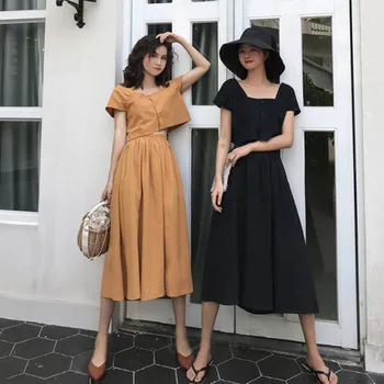 

Summer WOMEN'S Suit Two-Piece Set French Hepburn Wind Slim Fit Slimming Navel Short Sleeve T-shirt Online Celebrity Fashion Skir