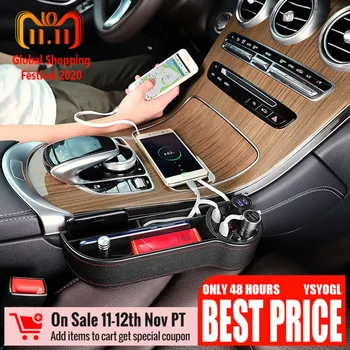 

PU Leather Deelife Car Seat Gap Organizer Storage Box Crevice Slit Pocket Catcher Case Bag Cup Drink Holder Auto USB Charger
