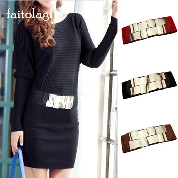 

Elastic Wide Corset Belt For Women Square Gold Buckle Ladies Belts for Dresses Stretch Female Waist Belts Fashion Waist Closure