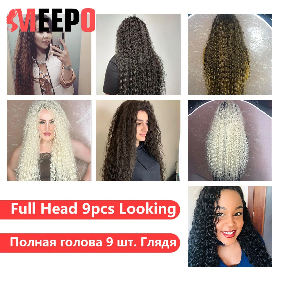 Meepo Afro Kinky Curly Synthetic Hair Bundles 70cm Super Long Curls Full Head Pure Blonde Weave Ombre Hair Extensions