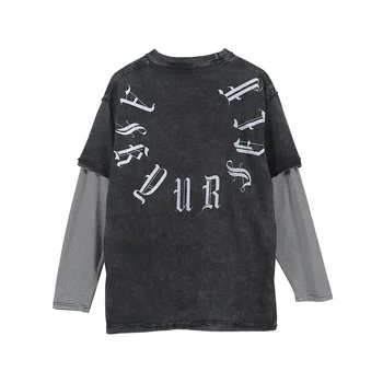 

19ss Best Version ASKYURSELF TWOINONE L/S Distressed Sleeve Striped Women Men Long Sleeve T shirts tee Hiphop Men Casual T shirt