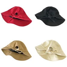 Новинка; Летняя Повседневная однотонная Складная Мягкая дышащая Солнцезащитная Панама для девочек; милые и Милые шляпки с бантом для женщин